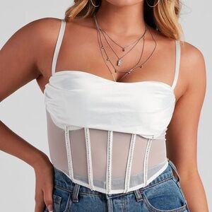 White Rhinestone Bustier top